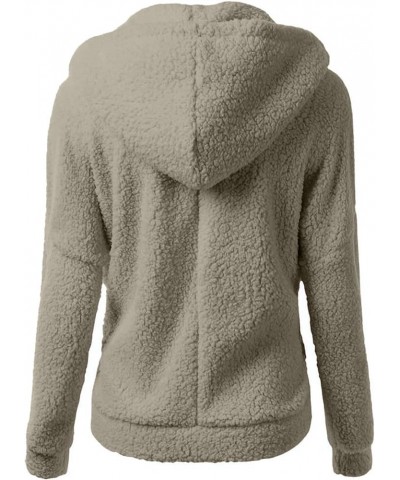 Womens Fleece Zip Up Jacket With Hood Sherpa Teddy Winter Coat Fuzzy Shearling Hoodie Trendy 2023 Outerwear Clothing J015-bei...