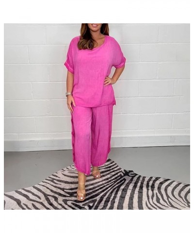 2023 New Sleeve Trouser Set for Women, 2-Piece Sleeved Trouser Suit, Loose Fit Short Sleeve Top Style Fashion Set Rose Red 5X...