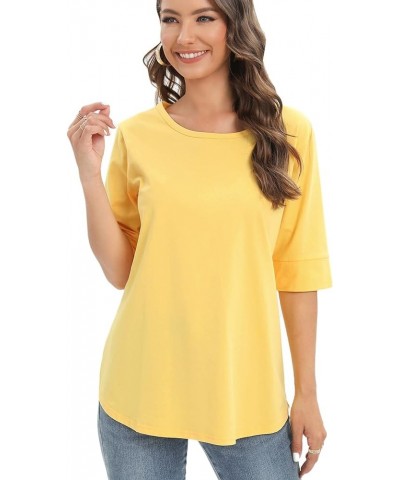 Women's Casual T Shirts Cotton Mid Sleeve Summer Basic Tunics Tee Tops Fashion Yellow $11.00 T-Shirts