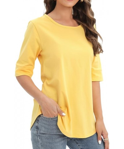 Women's Casual T Shirts Cotton Mid Sleeve Summer Basic Tunics Tee Tops Fashion Yellow $11.00 T-Shirts