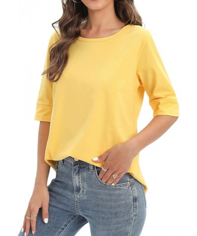 Women's Casual T Shirts Cotton Mid Sleeve Summer Basic Tunics Tee Tops Fashion Yellow $11.00 T-Shirts