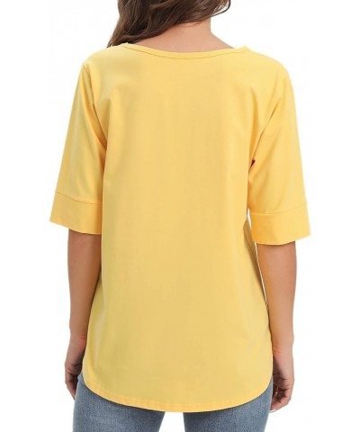 Women's Casual T Shirts Cotton Mid Sleeve Summer Basic Tunics Tee Tops Fashion Yellow $11.00 T-Shirts