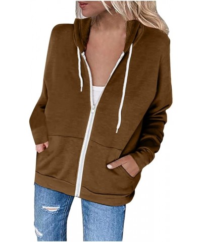 Zip Up Hoodies for Women 2023 Fall Fashion Long Sleeve Sweatshirts Y2k Clothes Lightweight Jackets Fall Clothes Coffee_3 $9.4...