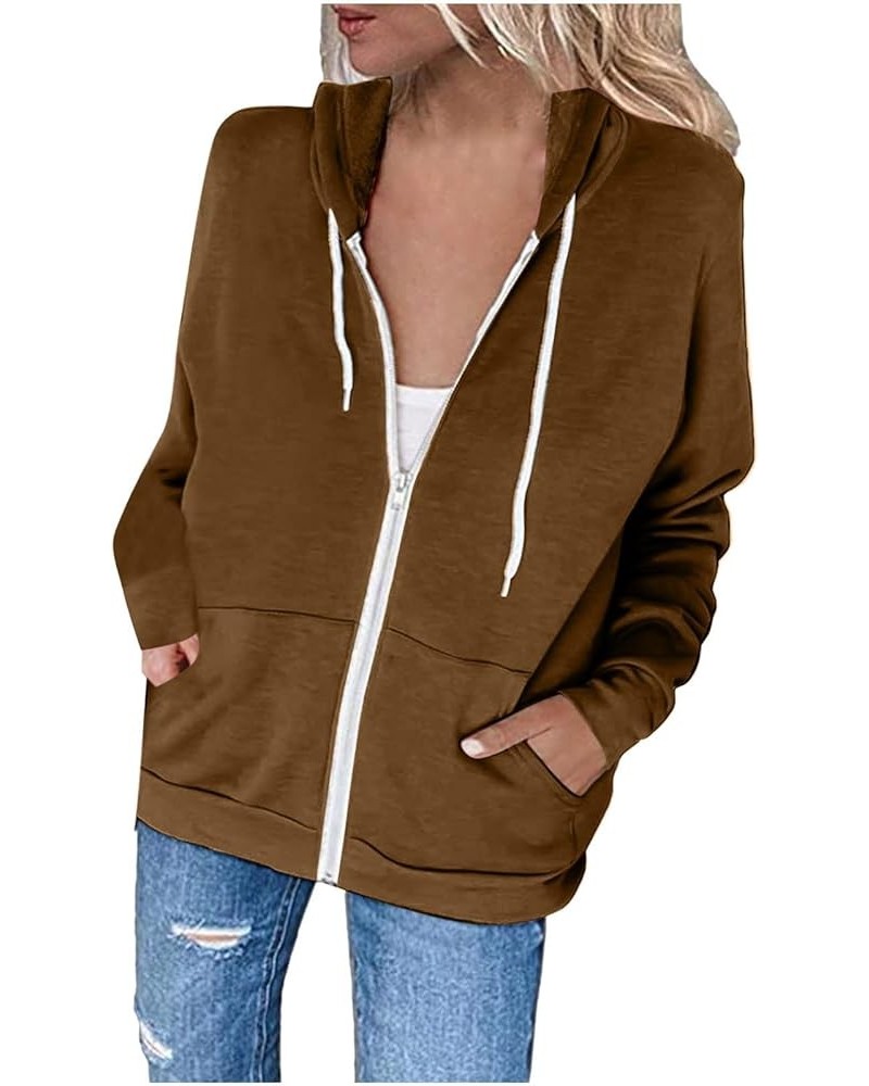 Zip Up Hoodies for Women 2023 Fall Fashion Long Sleeve Sweatshirts Y2k Clothes Lightweight Jackets Fall Clothes Coffee_3 $9.4...