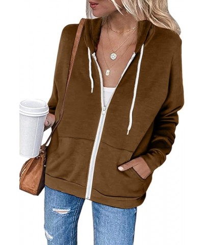 Zip Up Hoodies for Women 2023 Fall Fashion Long Sleeve Sweatshirts Y2k Clothes Lightweight Jackets Fall Clothes Coffee_3 $9.4...