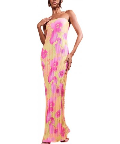 Women Y2K Tie Dye Print Long Dress Club Party Summer Sleeveless Mesh Tank Dress Sexy Chic Bodycon Maxi Dress F Pink Floral Tu...