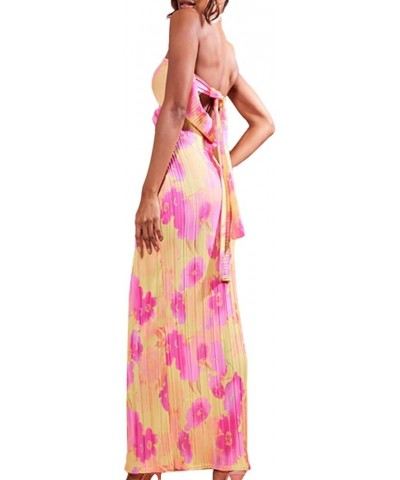 Women Y2K Tie Dye Print Long Dress Club Party Summer Sleeveless Mesh Tank Dress Sexy Chic Bodycon Maxi Dress F Pink Floral Tu...