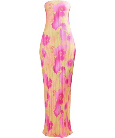 Women Y2K Tie Dye Print Long Dress Club Party Summer Sleeveless Mesh Tank Dress Sexy Chic Bodycon Maxi Dress F Pink Floral Tu...