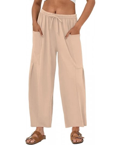 Women's Pants Casual Loose High Waist Wide Leg Capri Palazzo Pants Cropped Trousers 2024 Summer Outfits with Pockets Smoke Gr...