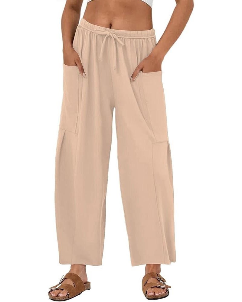 Women's Pants Casual Loose High Waist Wide Leg Capri Palazzo Pants Cropped Trousers 2024 Summer Outfits with Pockets Smoke Gr...