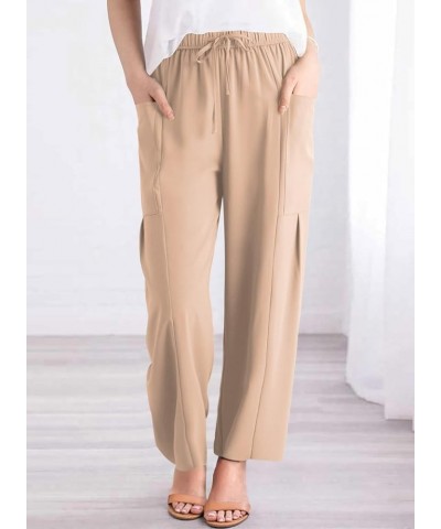 Women's Pants Casual Loose High Waist Wide Leg Capri Palazzo Pants Cropped Trousers 2024 Summer Outfits with Pockets Smoke Gr...