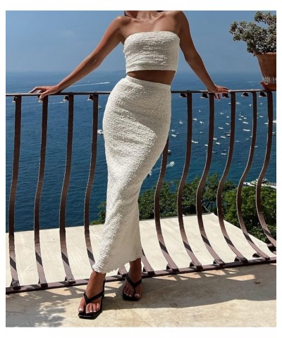 Two Piece Skirt Set Women Sexy Summer Tube Dress Y2k Strapless Crop Top Bodycon Midi Maxi Skirt Sets Beach Clubbing Outfits A...