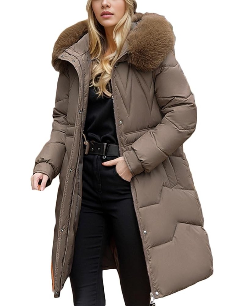 Winter Coats for Women Warm Thicken Fleece Puffer Jacket Plus Size Windproof Parkas Casual Outerwear with Fur Hood 03 Coffee ...