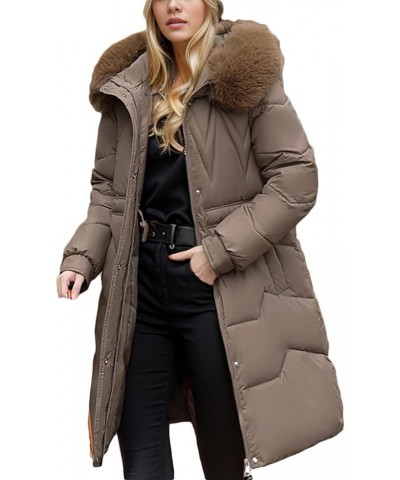 Winter Coats for Women Warm Thicken Fleece Puffer Jacket Plus Size Windproof Parkas Casual Outerwear with Fur Hood 03 Coffee ...