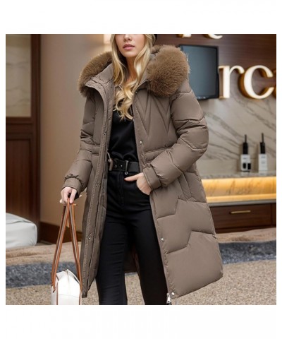 Winter Coats for Women Warm Thicken Fleece Puffer Jacket Plus Size Windproof Parkas Casual Outerwear with Fur Hood 03 Coffee ...