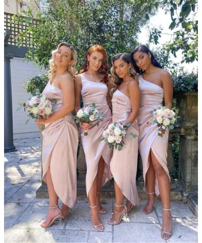 One Shoulder Bridesmaid Dresses for Wedding High Low Prom Dress for Teens Salk Satin Formal Dresses for Women Purple $35.39 D...