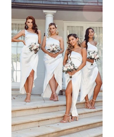 One Shoulder Bridesmaid Dresses for Wedding High Low Prom Dress for Teens Salk Satin Formal Dresses for Women Purple $35.39 D...