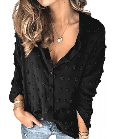 Women's Long/Short Sleeve Button Down Shirts Office Work Business Casual Blouses Tops D Black $12.02 Blouses