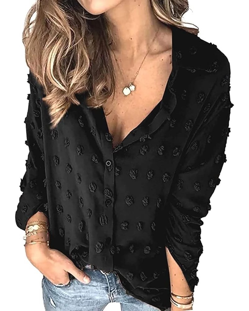 Women's Long/Short Sleeve Button Down Shirts Office Work Business Casual Blouses Tops D Black $12.02 Blouses