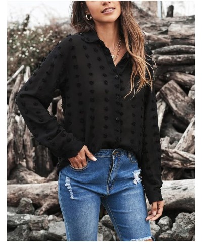 Women's Long/Short Sleeve Button Down Shirts Office Work Business Casual Blouses Tops D Black $12.02 Blouses