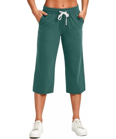 Women's Capri Pants Loose Yoga Cotton Capris Sweatpants 3 Pockets Wide Leg Drawstring Pajama Pants 11-teal $11.75 Pants