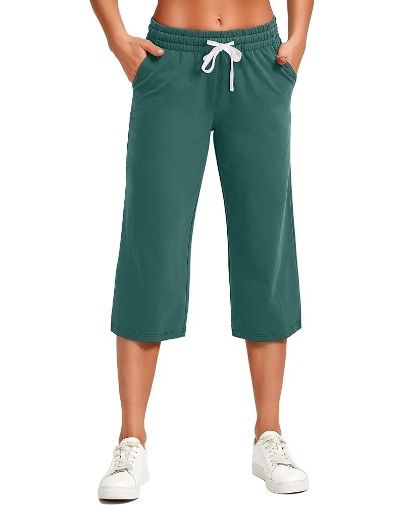 Women's Capri Pants Loose Yoga Cotton Capris Sweatpants 3 Pockets Wide Leg Drawstring Pajama Pants 11-teal $11.75 Pants