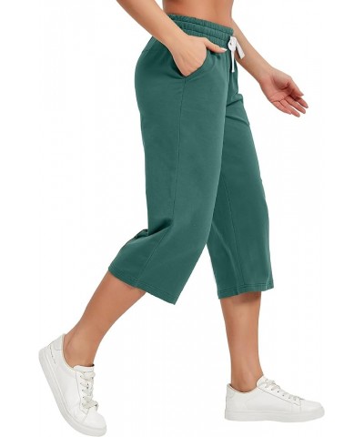 Women's Capri Pants Loose Yoga Cotton Capris Sweatpants 3 Pockets Wide Leg Drawstring Pajama Pants 11-teal $11.75 Pants