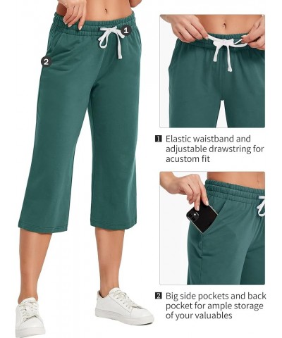 Women's Capri Pants Loose Yoga Cotton Capris Sweatpants 3 Pockets Wide Leg Drawstring Pajama Pants 11-teal $11.75 Pants