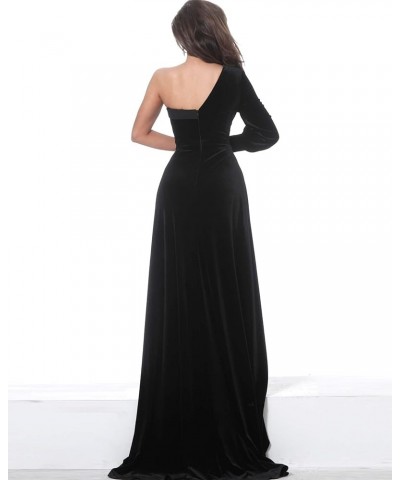 Women's One Shoulder Prom Dresses Long Sleeve A-Line Velvet Formal Gown with Slit Champagne $33.00 Dresses