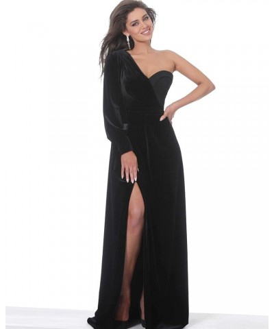 Women's One Shoulder Prom Dresses Long Sleeve A-Line Velvet Formal Gown with Slit Champagne $33.00 Dresses