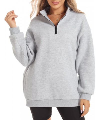 Womens Half Zip Pullover Sweatshirts Lapel Long Sleeve Drop Shoulder Hoodie Loose Quarter Zip Teen Girls Sports Tops A-grey $...