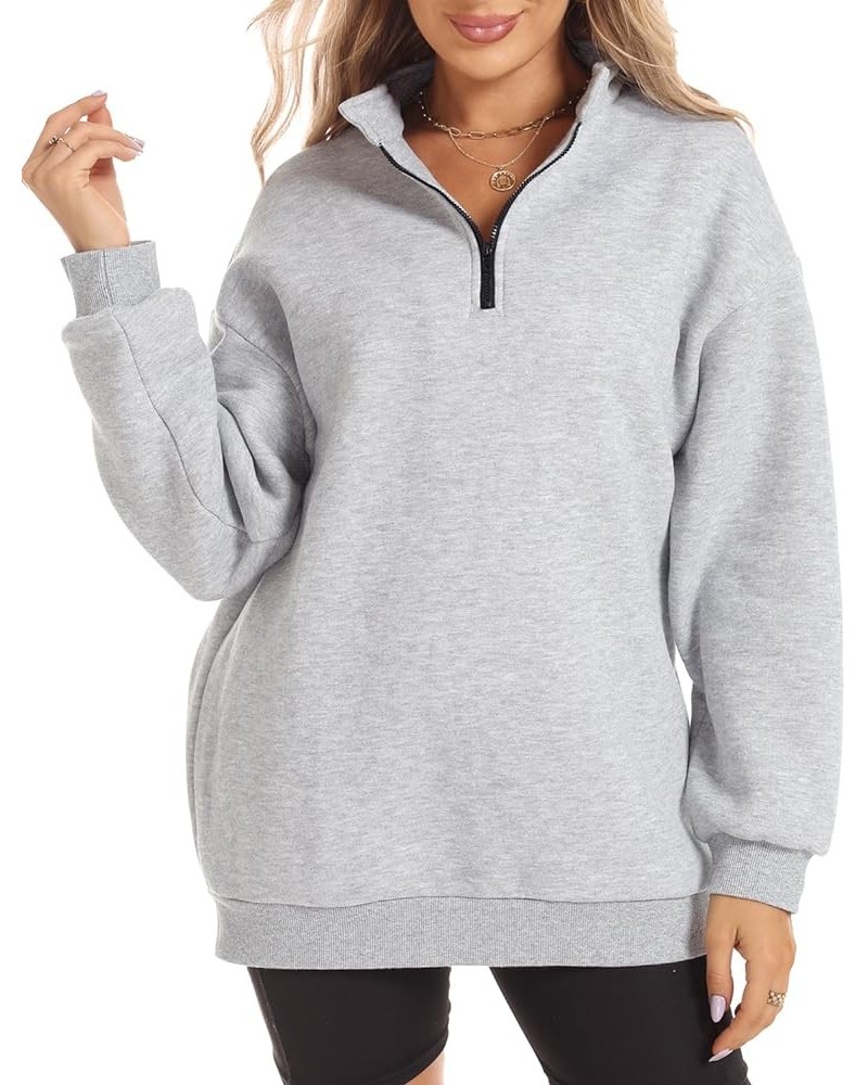 Womens Half Zip Pullover Sweatshirts Lapel Long Sleeve Drop Shoulder Hoodie Loose Quarter Zip Teen Girls Sports Tops A-grey $...