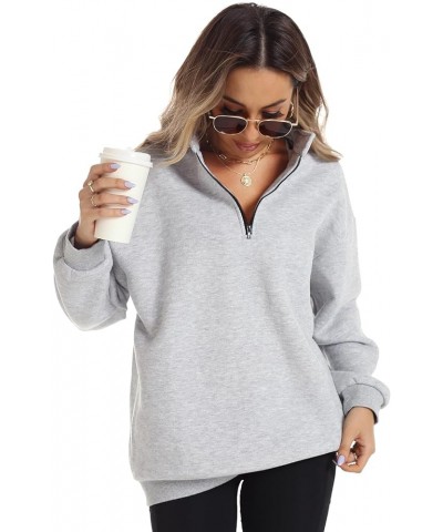 Womens Half Zip Pullover Sweatshirts Lapel Long Sleeve Drop Shoulder Hoodie Loose Quarter Zip Teen Girls Sports Tops A-grey $...