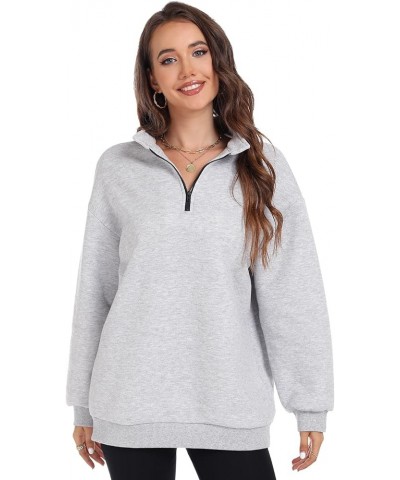 Womens Half Zip Pullover Sweatshirts Lapel Long Sleeve Drop Shoulder Hoodie Loose Quarter Zip Teen Girls Sports Tops A-grey $...