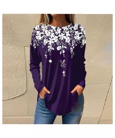 Casual Tops for Women Long Sleeve Crew Neck Blouse Fall Plus Size T Shirt Winter Solid Color Tunic Sweatshirts Loose E287-dar...