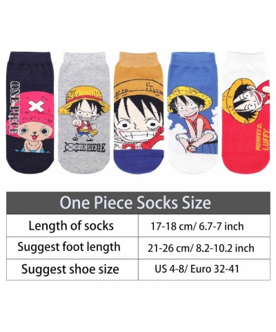 Anime One Piece Luffy Ankle Socks 5 Pairs No Show Socks Low Cut Socks For Men Women $11.52 Activewear