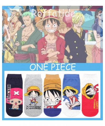 Anime One Piece Luffy Ankle Socks 5 Pairs No Show Socks Low Cut Socks For Men Women $11.52 Activewear