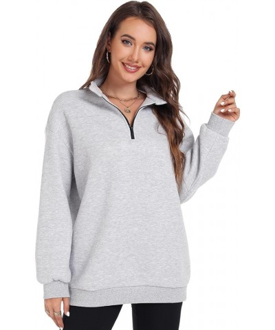 Womens Half Zip Pullover Sweatshirts Lapel Long Sleeve Drop Shoulder Hoodie Loose Quarter Zip Teen Girls Sports Tops A-grey $...