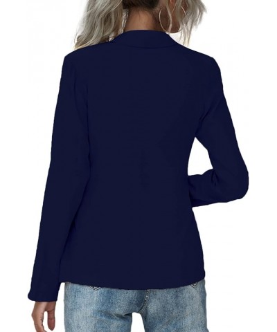 Women's V Neck Blazer Jacket Self Tie Knot Long Sleeve Elegant Workwear Blouse Solid Navy Blue $18.04 Blazers