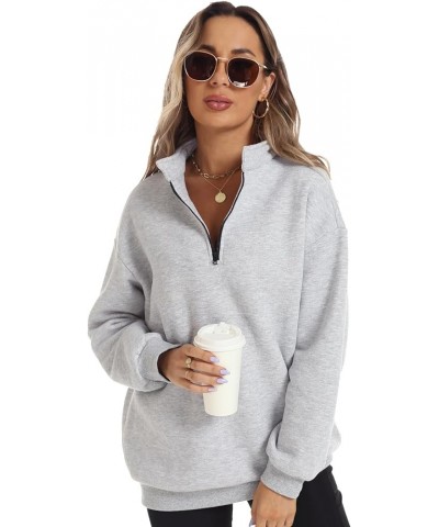 Womens Half Zip Pullover Sweatshirts Lapel Long Sleeve Drop Shoulder Hoodie Loose Quarter Zip Teen Girls Sports Tops A-grey $...