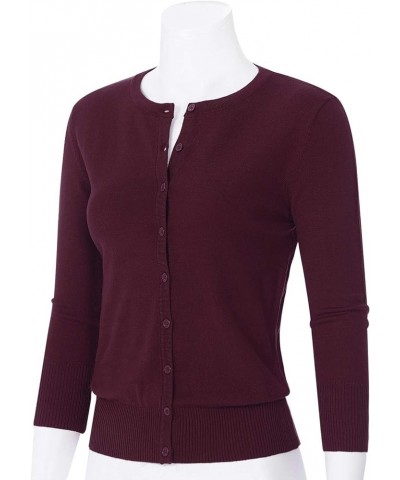 Women's 3/4 Sleeve Crew Neck Button Down Stretch Knit Cardigan Sweater (S-3XL) Jcd003_burgundy $13.64 Sweaters