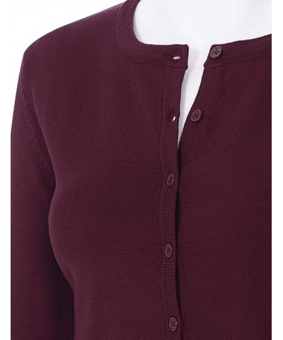 Women's 3/4 Sleeve Crew Neck Button Down Stretch Knit Cardigan Sweater (S-3XL) Jcd003_burgundy $13.64 Sweaters