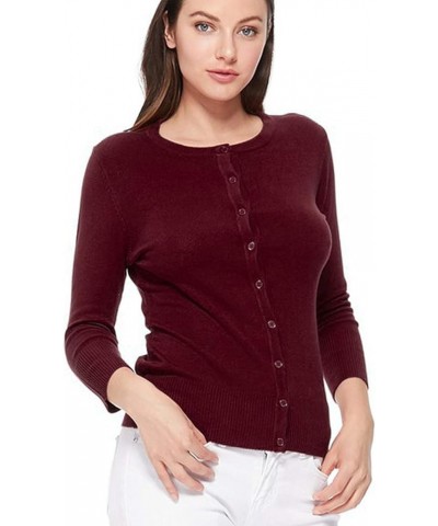 Women's 3/4 Sleeve Crew Neck Button Down Stretch Knit Cardigan Sweater (S-3XL) Jcd003_burgundy $13.64 Sweaters