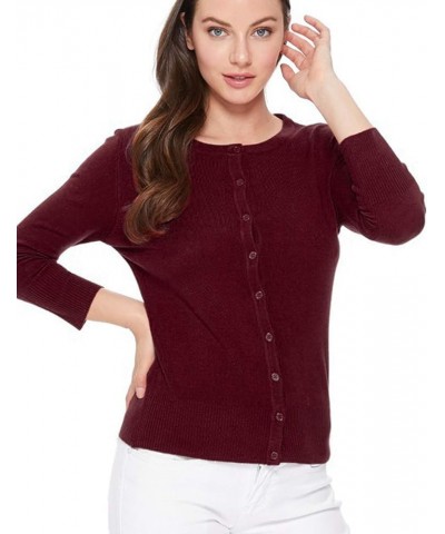 Women's 3/4 Sleeve Crew Neck Button Down Stretch Knit Cardigan Sweater (S-3XL) Jcd003_burgundy $13.64 Sweaters