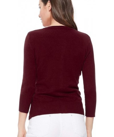 Women's 3/4 Sleeve Crew Neck Button Down Stretch Knit Cardigan Sweater (S-3XL) Jcd003_burgundy $13.64 Sweaters