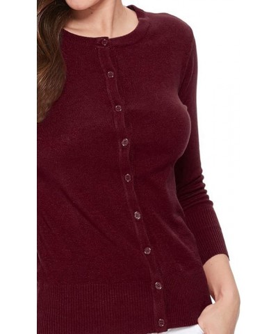 Women's 3/4 Sleeve Crew Neck Button Down Stretch Knit Cardigan Sweater (S-3XL) Jcd003_burgundy $13.64 Sweaters