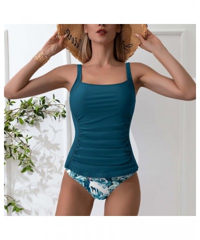 Two Piece Tankini Swimsuit for Women Tummy Control Bathing Suits Ruched Slimming Swimwear with Bottom Peacock Blue $22.00 Swi...