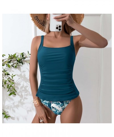 Two Piece Tankini Swimsuit for Women Tummy Control Bathing Suits Ruched Slimming Swimwear with Bottom Peacock Blue $22.00 Swi...