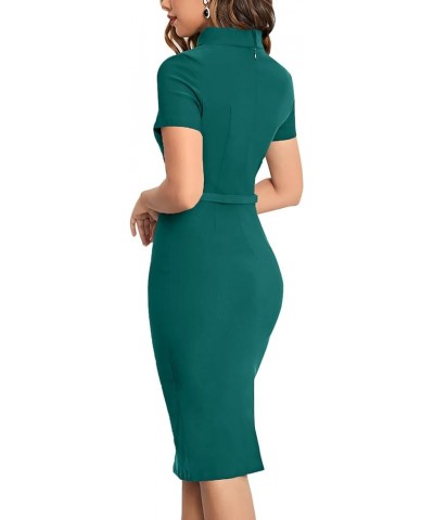 Women's Retro Midi Short Sleeve Pencil Knee-Length Vintage Cocktail Office Business Work Dress Dark Green $23.31 Dresses