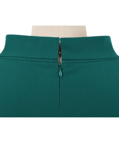 Women's Retro Midi Short Sleeve Pencil Knee-Length Vintage Cocktail Office Business Work Dress Dark Green $23.31 Dresses